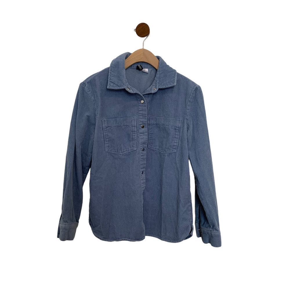 Divided H&M Shacket Shirt Jacket Size XS Long Sleeve Light Blue Solid Snap-front